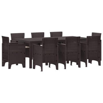 vidaXL Tuin eettafelset 9 st Bruin Polypropyleen, Verzenden, Nieuw, Meer dan 8 zitplaatsen
