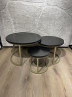 Salontafel rond set van 3 - zwart/goud (nieuw op voorraad), Industrieel, vintage, sfeervol, 50 tot 100 cm, Rond, Nieuw