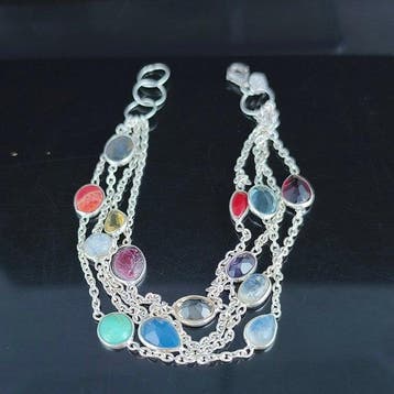 Armband van granaat, aquamarijn, labradoriet, citrien,