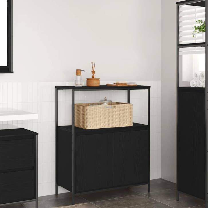 vidaXL Badkamermeubel met planken 76,5x35x95 cm zwart, Huis en Inrichting, Tafels | Kaptafels, Nieuw, Verzenden