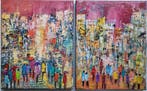 Katarzyna Zbek - Miasto w czerwieniach DYPTYK, Antiek en Kunst, Kunst | Schilderijen | Klassiek