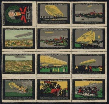 Duitse Rijk - Volledige set Zeppelin-vignetten voor de, Gestempeld