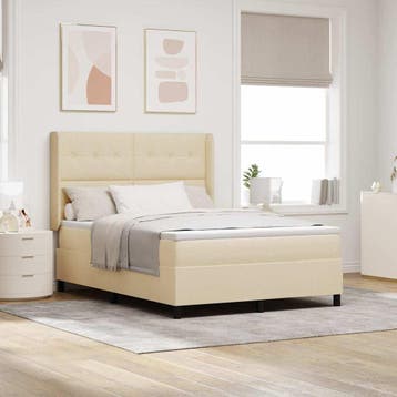 vidaXL LED Box Spring Bed met hoofdeinde Crème 140 x 200 cm, Verzenden, Nieuw, Crème, Stof