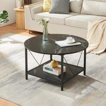 Salontafel Filem rond Ø80 cm marmerlook zwart en zwart [en.c, Huis en Inrichting, Tafels | Salontafels, Verzenden, Nieuw