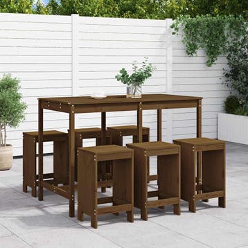 vidaXL 7-delige Tuinbarset massief grenenhout honingbruin, Tuin en Terras, Verzenden, Nieuw, 7 zitplaatsen