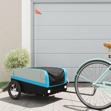 vidaXL Fietstrailer 45 kg ijzer zwart en blauw, Verzenden, Nieuw
