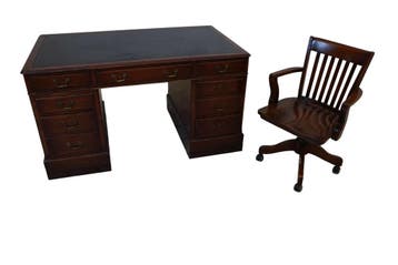 Antiek mahoniehouten partners desk met bijbehorende bureaust, Ophalen of Verzenden, Nieuw