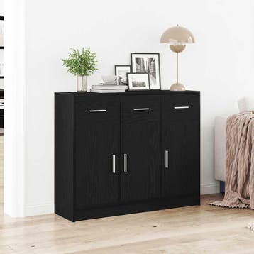 vidaXL Dressoir Zwart Eiken 91x28x75 cm Engineered Wood, Verzenden, Nieuw, Overige houtsoorten