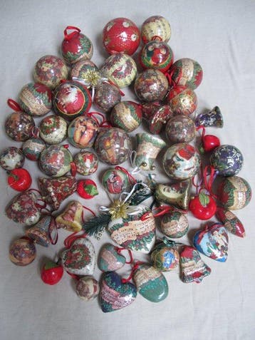 Kerstballen (52) - Vintage papier-maché kerstballen en, Diversen, Nieuw