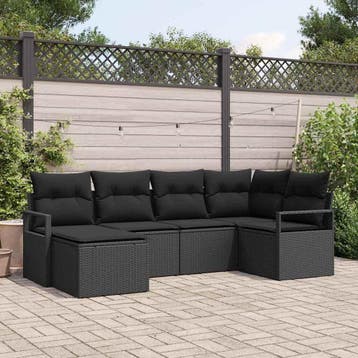 vidaXL Bankstel 6 st Zwart poly rattan, Verzenden, Nieuw, Rotan, 6 zitplaatsen