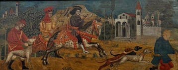 Italiaanse school (XIX) - Corteo di caccia in paesaggio con