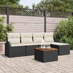 vidaXL Tuinbankenset met kussen 6 pcs Zwart poly rattan, Verzenden, Nieuw, Rotan, 6 zitplaatsen