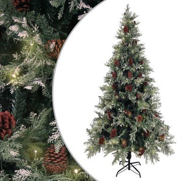 vidaXL Kerstboom met LED en dennenappels 225 cm PVC en PE, Diversen, Kerst, Verzenden, Nieuw