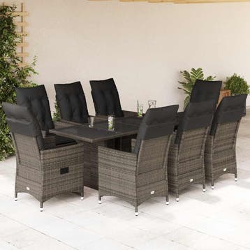 vidaXL 9-delige Tuinset met kussens poly rattan grijs, Verzenden, Nieuw, Meer dan 8 zitplaatsen, Tuinset