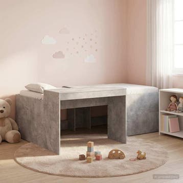 vidaXL Hoge Bed Frame met Bureau voor Kinderen Betongrijs 90, Eenpersoons, Verzenden, Nieuw, Grijs