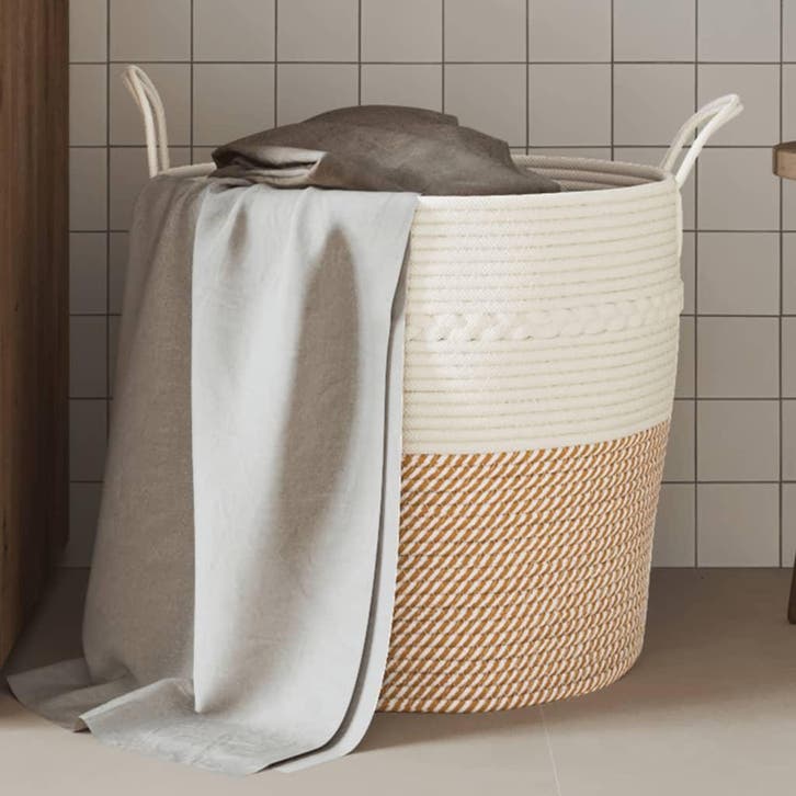 vidaXL Opbergmand Ø 43x38 cm katoen bruin en wit, Huis en Inrichting, Woonaccessoires | Schalen en Manden, Nieuw, Verzenden