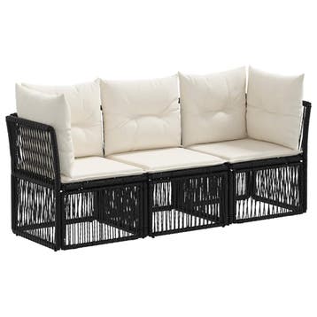 vidaXL Tuinbankenset 3 st Zwart poly rattan, Verzenden, Nieuw, 3 zitplaatsen