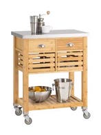 Bamboe Keukentrolley met RVS Blad, Lades en 2 Manden, Verzenden, Nieuw