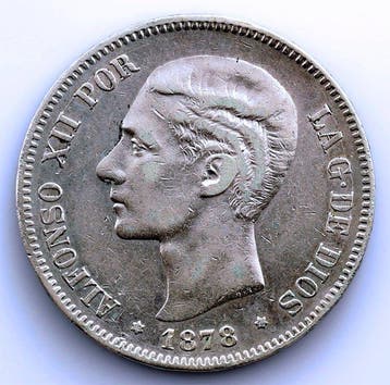 Spanje. Alfonso XII. 5 Pesetas 1878 *78 EMM (Zonder