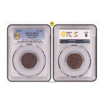 Nederland. Wilhelmina. 2 1/2 Cent 1919 in PCGS slab MS63