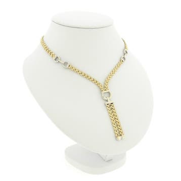 Bicolor gouden Bismarck schakelcollier met vaste hanger, Ophalen of Verzenden, Gebruikt, Goud, Goud