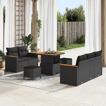 vidaXL Tuinbankenset 8 st Zwart poly rattan, Verzenden, Nieuw, Rotan, 8 zitplaatsen