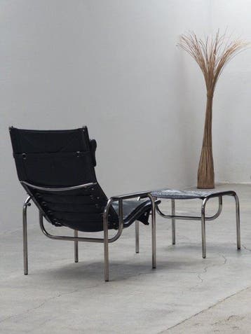 Strässle - Hans Eichenberger - Fauteuil - Leer, staalbuis,