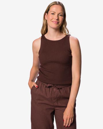 HEMA Damessinglet Rita rib bruin, Verzenden, Nieuw