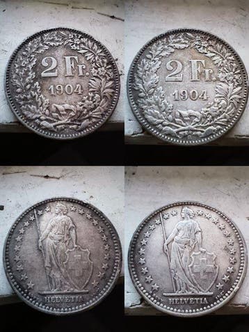 Zwitserland. 2 Francs 2x 1904 (Zonder minimumprijs), Postzegels en Munten