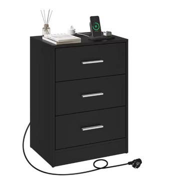 Nachtkastje met Oplaadstation – 3 Lades, USB &amp; Type-C, Huis en Inrichting, Slaapkamer | Nachtkastjes, Verzenden, Nieuw
