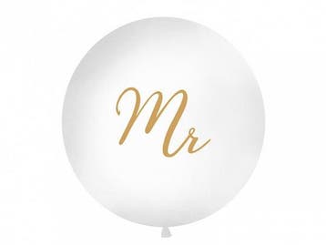Mega Ballon Pastel Wit met Gouden print Mr - 1 meter, Ophalen of Verzenden, Nieuw