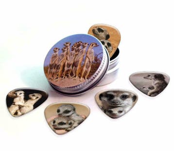 Blikje + plectrums met afbeelding van een Stokstaartje, Verzamelen, Ophalen of Verzenden, Nieuw