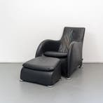 1x Montis Loge Fauteuil + Voetenbank Zwart Leder, Huis en Inrichting, Fauteuils, Ophalen, Gebruikt, 100 tot 125 cm, Leer