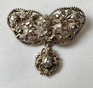 Broche - 14 karaat Geel goud, Zilver - 1.30ct. tw. Diamant