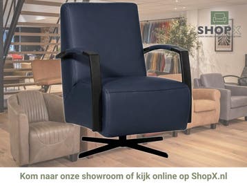 Leren draaifauteuil Mood - Toledo Kobalt (blauw) - Stervoet, Nieuw, Ophalen of Verzenden, 50 tot 75 cm, Industrieel, Modern