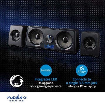 Nedis Gaming Speakers – 2.2-kanaals – 48W – LED – USB – 3,5, Verzenden, Zo goed als nieuw