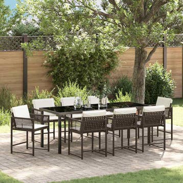vidaXL Tuin eettafelset 9 st Bruin poly rattan, Verzenden, Nieuw, Rotan, Meer dan 8 zitplaatsen
