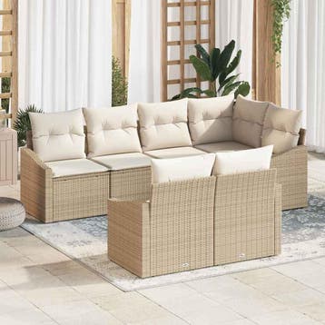 vidaXL Bankstel 7 st Beige poly rattan, Tuin en Terras, Tuinsets en Loungesets, Verzenden, Nieuw, Rotan, 7 zitplaatsen