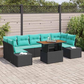 vidaXL Tuin Eetset 8 st 7-Aantal zitplaatsen Zwart en, Tuin en Terras, Tuinsets en Loungesets, Verzenden, Nieuw, Rotan, 8 zitplaatsen