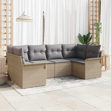 vidaXL Tuin Sofa Set 6 st Beige Poly riet, Verzenden, Nieuw, Rotan, 6 zitplaatsen