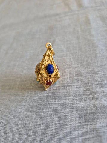Hanger - 18 karaat Geel goud Turquoise - Lapis lazuli