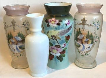 Vaas (4) - Opaline glas - Gedecoreerd