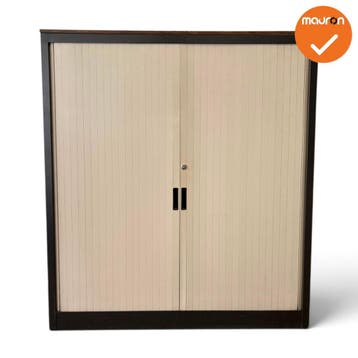 Blerick - Roldeurkast - 137x120x47 cm - Antraciet met bei..., Werkplek, Ophalen of Verzenden, Gebruikt, Kast