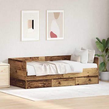 vidaXL Dagbed met lade met opslag Oud Hout 90 x 200 cm, Eenpersoons, Bruin, Verzenden, Nieuw
