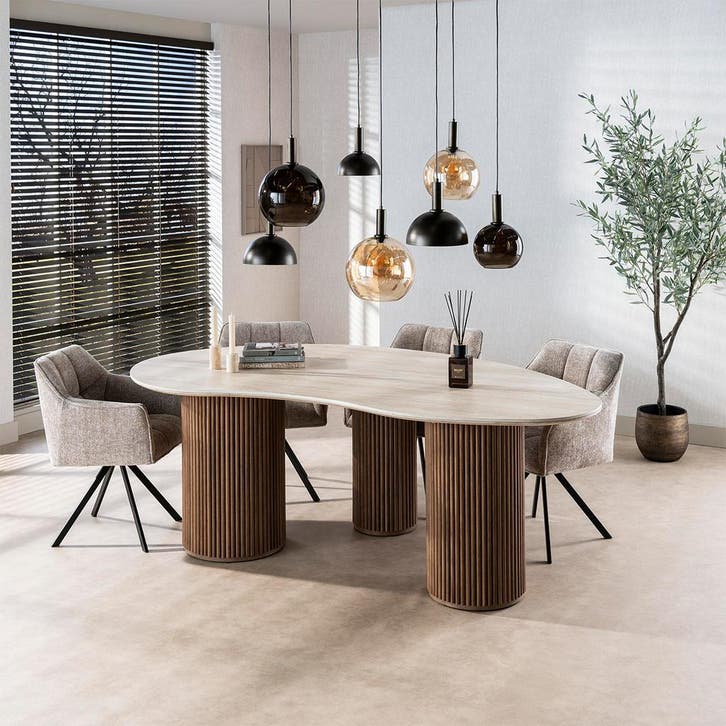*WOONWINKEL* Niervormige Eettafel Travertin 215 Cm, Huis en Inrichting, Tafels | Eettafels, Nieuw, Verzenden