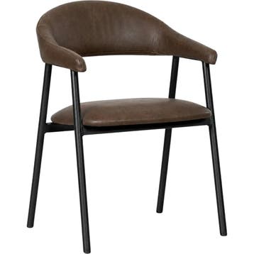 Leren eetkamerstoel met armleuning Line - Vintage Brown, Huis en Inrichting, Ophalen of Verzenden, Nieuw, Bruin, Leer
