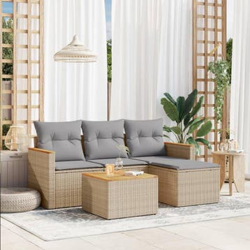 vidaXL 5-delige Loungeset met kussens poly rattan beige, Verzenden, Nieuw, Loungeset