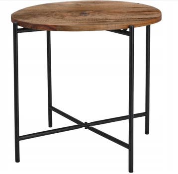Bijzettafel Salontafel rond 42 cm acaciahout metaal (Tafels), Verzenden, Nieuw