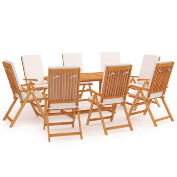 vidaXL 9-delige Tuinset met kussens massief teakhout, Tuin en Terras, Verzenden, Nieuw, 8 zitplaatsen, Tuinset