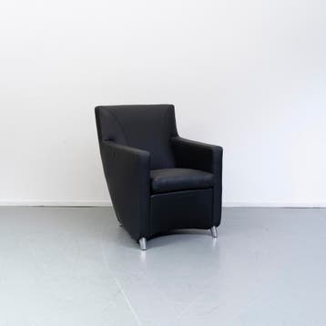 2x Leolux Dolcinea Fauteuil Zwart Leer - Aluminium Frame, Minder dan 75 cm, Ophalen of Verzenden, Zo goed als nieuw, Leer